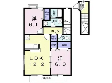 サニーヒルズA(2LDK/2階)の間取り写真