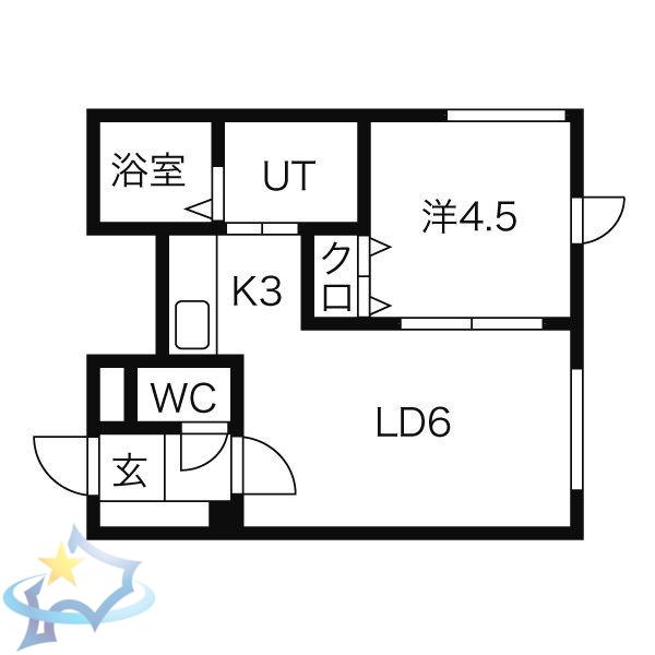 ブランノワール湖水(1LDK/4階)の間取り写真