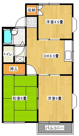 モンシェリー曽谷A棟(3DK/2階)の間取り写真