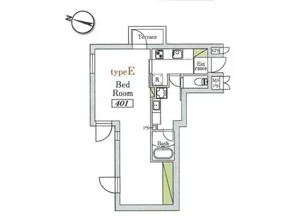 N FLAT(1K/4階)の間取り写真