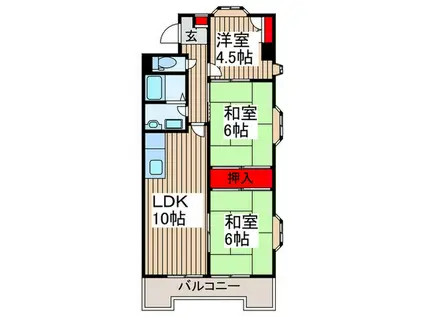平和マンション(3LDK/4階)の間取り写真