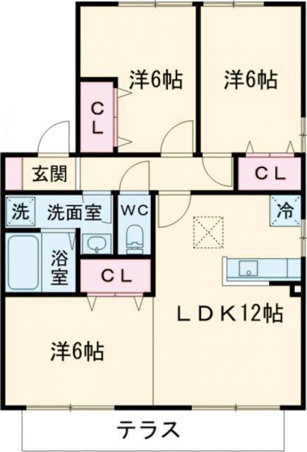 リビングタウン浅川B棟(3LDK/1階)の間取り写真
