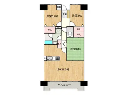 エンゼルハイム東福山壱番館(3LDK/6階)の間取り写真