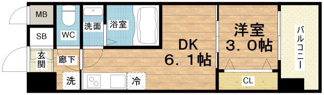 DIMORA難波(1DK/5階)の間取り写真