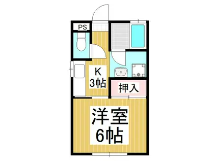 ハイツ高岡B(1K/1階)の間取り写真