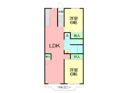 ボヌール秦野II(2LDK/4階)の間取り写真