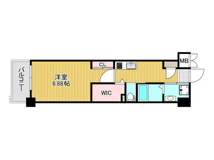 ウィングス到津の森(1K/14階)の間取り写真