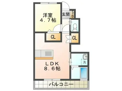 エスポア ナルカワ(1LDK/1階)の間取り写真