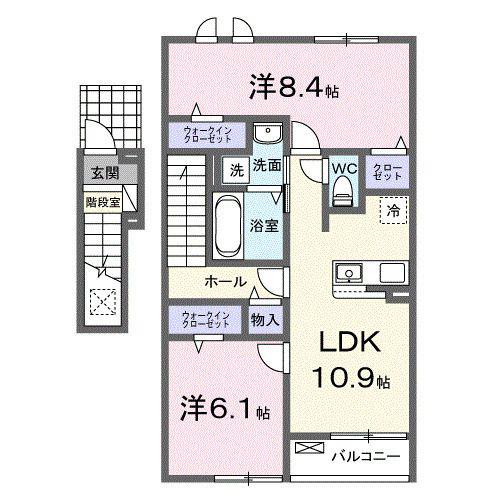 リヴィエール・ピリエI(2LDK/2階)の間取り写真