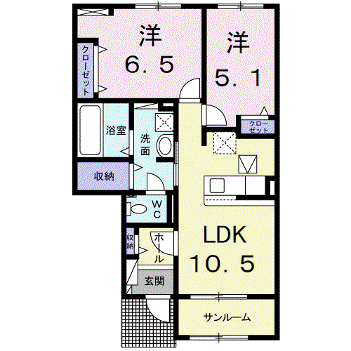 グラン・グラースI(2LDK/1階)の間取り写真