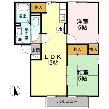 セジュール夢彩都II(2LDK/2階)の間取り写真