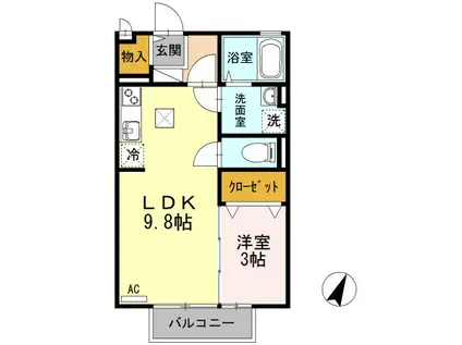 パーチュオーラA棟(1LDK/1階)の間取り写真