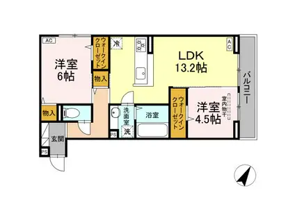 ヴィオルーチェ B棟(2LDK/3階)の間取り写真