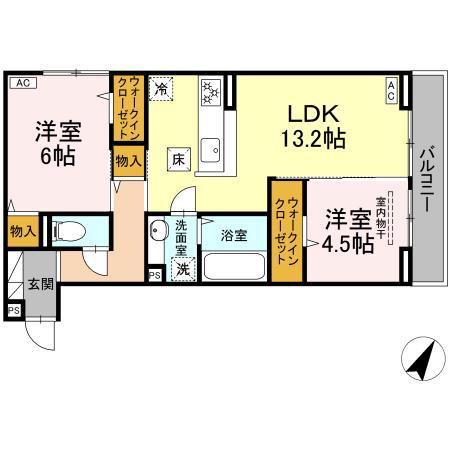 ヴィオルーチェ(2LDK/1階)の間取り写真