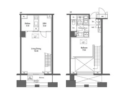 グラディート汐留ロッソ(1SLDK/7階)の間取り写真
