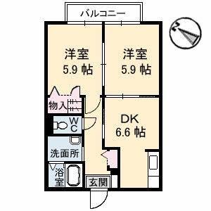 アヴァンシアFB棟(2DK/2階)の間取り写真