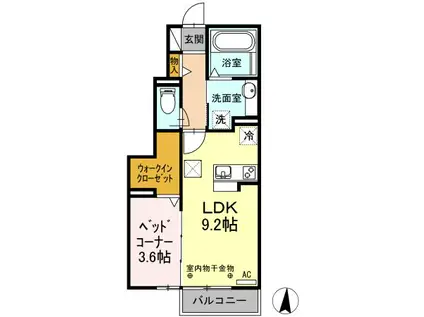 WIT下石田(1LDK/1階)の間取り写真