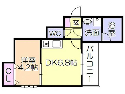 CHERIM試験場前I(1DK/3階)の間取り写真