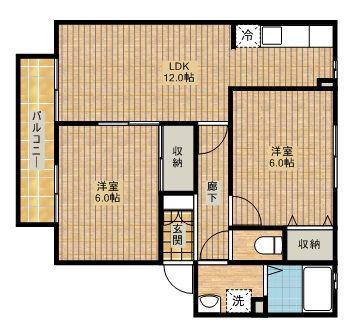 ハイツタチバナA(2LDK/1階)の間取り写真
