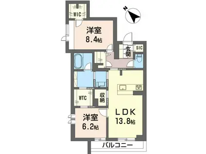 フェリシード野沢(2LDK/2階)の間取り写真