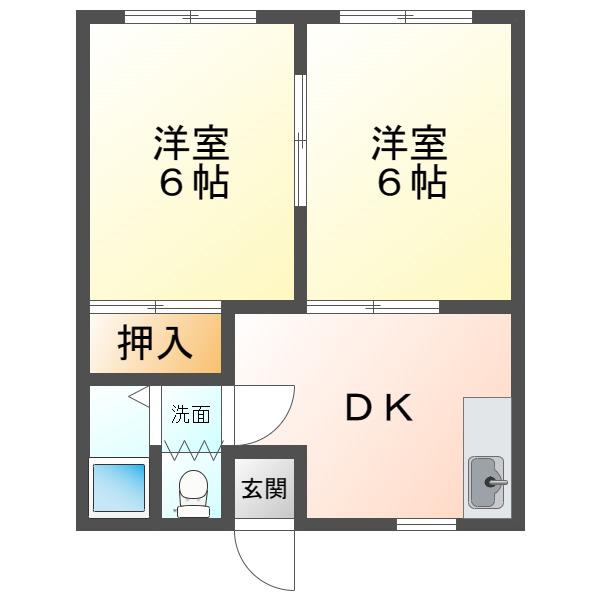 プレジール真庭B(2DK/2階)の間取り写真