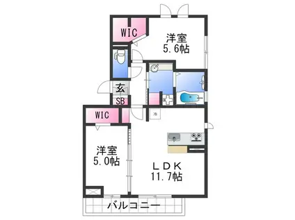 CONSOLARE(2LDK/2階)の間取り写真