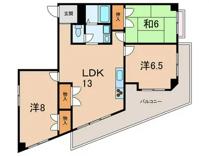 岡本梅ノ谷フラット(3LDK/2階)の間取り写真