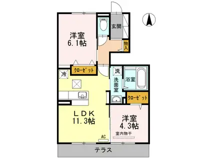 D-ROOM香椎駅・弐番館(2LDK/1階)の間取り写真