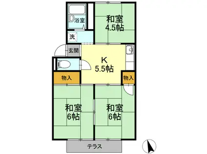 プレジール三宅 B棟(3K/1階)の間取り写真