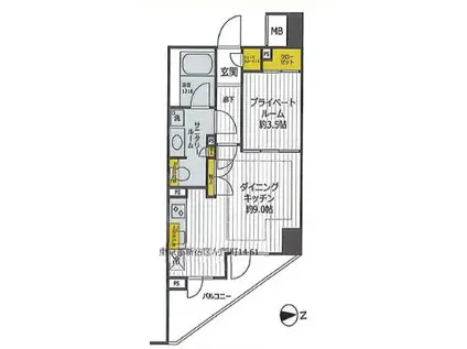 フォルム四谷外苑東(1DK/14階)の間取り写真