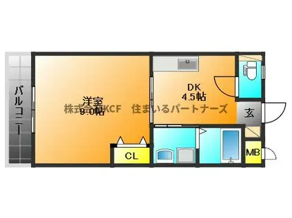 リバティヒルズI(1DK/3階)の間取り写真