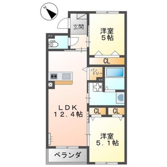 ORUTE東野(2LDK/3階)の間取り写真