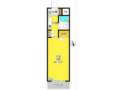 WIEDIA-ウィディアー(1K/4階)の間取り写真