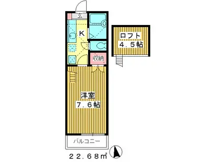 クレール・ステュディオ(1K/2階)の間取り写真