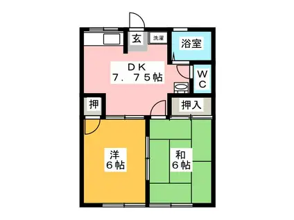 ロイヤル小塩III B棟(2DK/1階)の間取り写真