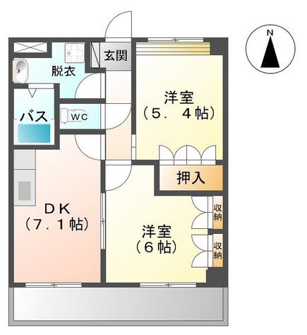 グランディールみやざき(2DK/2階)の間取り写真