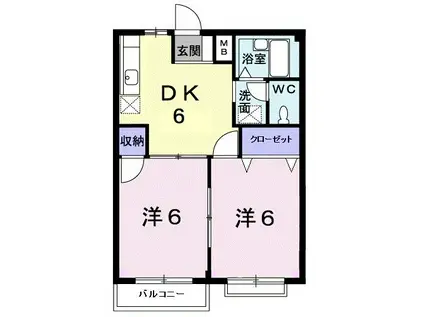 エルディム川西(2DK/2階)の間取り写真