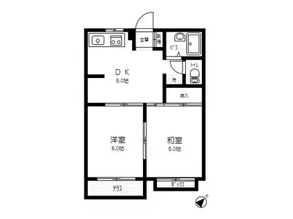 スペースカトレア(2DK/1階)の間取り写真