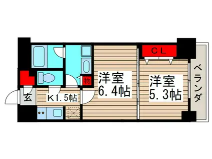 パークアクシス西船橋(2K/5階)の間取り写真