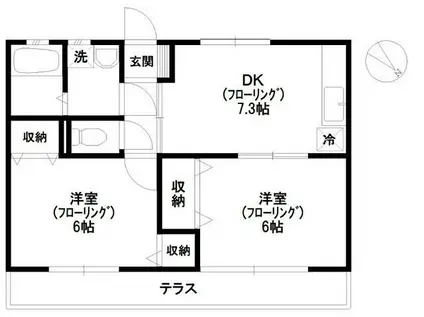 シャンブルクレールII(2DK/1階)の間取り写真