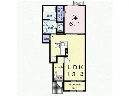 ドリームコート御代田B(1LDK/1階)の間取り写真