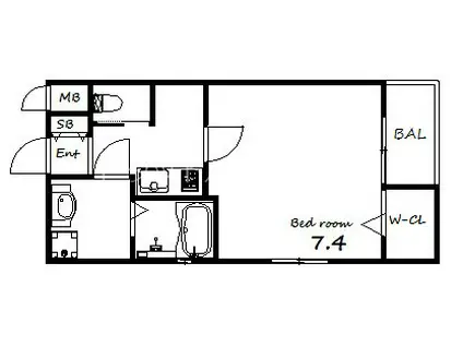 ワコーレヴィータ旗塚通(1K/1階)の間取り写真
