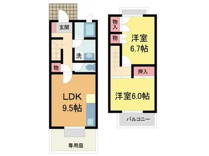 ディアコート夙川(2LDK/1階)の間取り写真