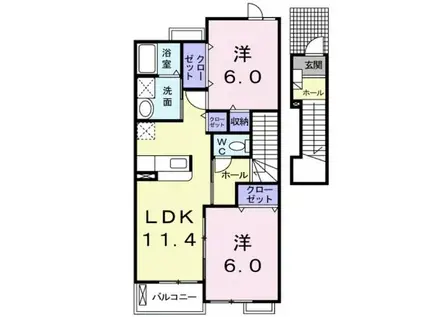 セレーノ 弐番館(2LDK/2階)の間取り写真