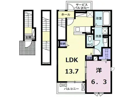 クレール鎌倉II(1LDK/3階)の間取り写真