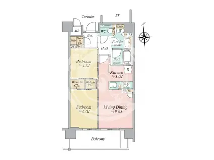 リビオ上町台パークレジデンス(2LDK/3階)の間取り写真