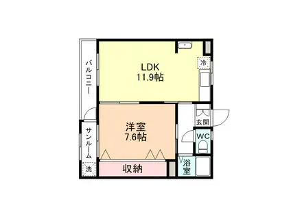 ウィンクいしがねII(1LDK/3階)の間取り写真