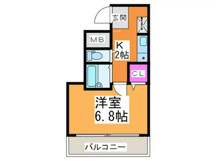 オーセントビル(1K/6階)の間取り写真