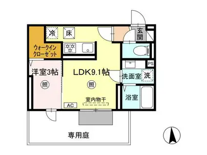 AUGUSTA(1LDK/1階)の間取り写真
