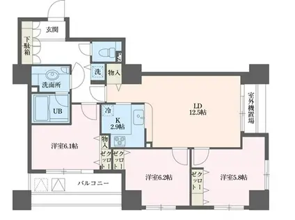 ドゥーエ横浜駅前(3LDK/7階)の間取り写真